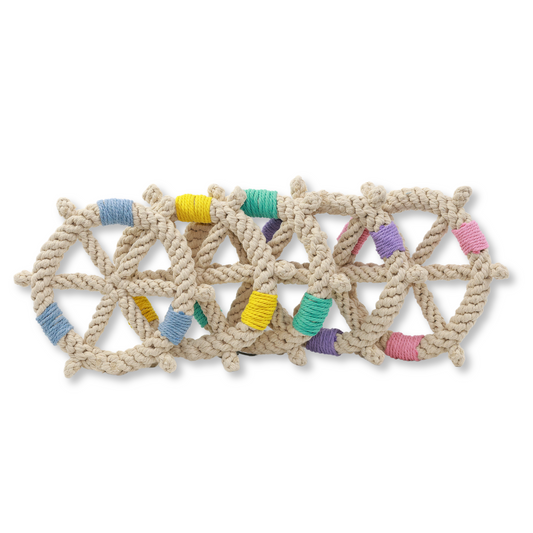 Colorful Steering Wheel Series Cotton Rope Woven Pet Toy - Front View. Durable and fun, perfect for chewing and playing.