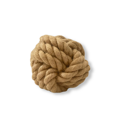 Hand-woven pet toy with hemp rope and cotton, ideal for interactive play.