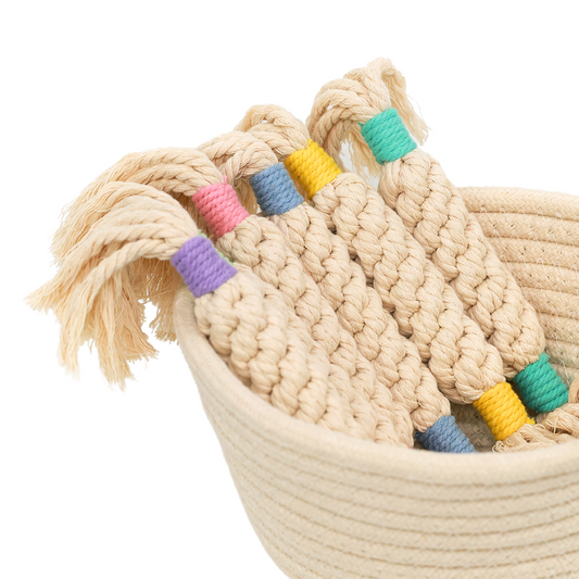Colorful candy cotton rope woven pet toys, bringing joy and fun to your furry friends!