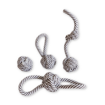 Black and white cotton rope woven pet toys. Fun and durable for your furry friends!