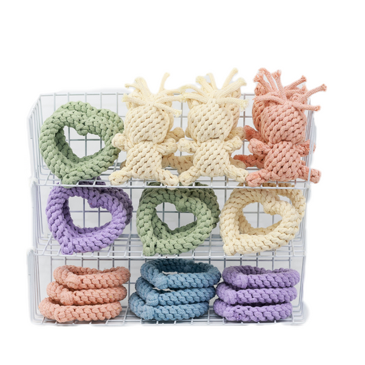 Adorable pet toys handwoven with love using cotton ropes. Fun and safe for your furry friends!