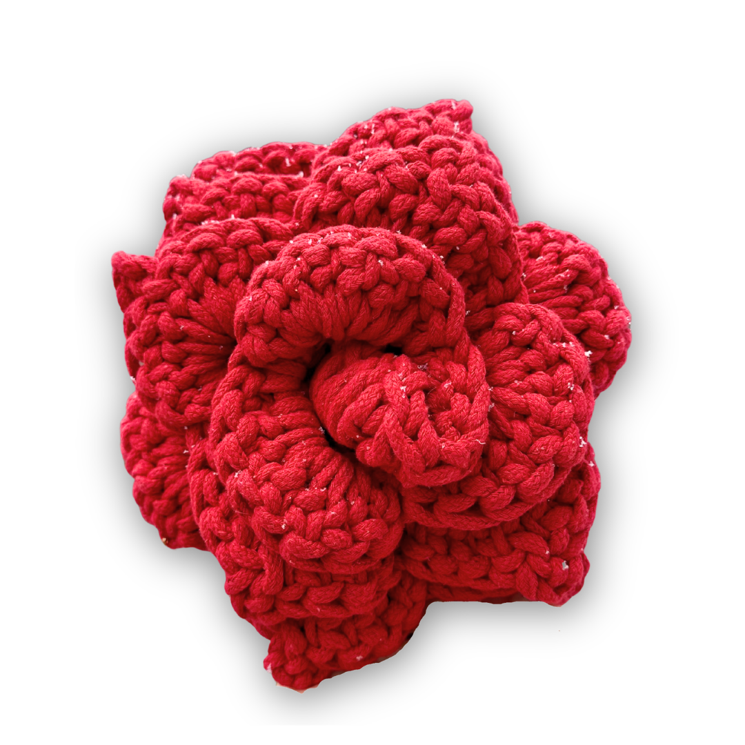 Crimson Blossom Tug Dog Toy - A vibrant, flower-shaped dog toy designed for tugging, chewing, and interactive play. Made from durable materials, this colorful toy offers both fun and stimulation for your pet.