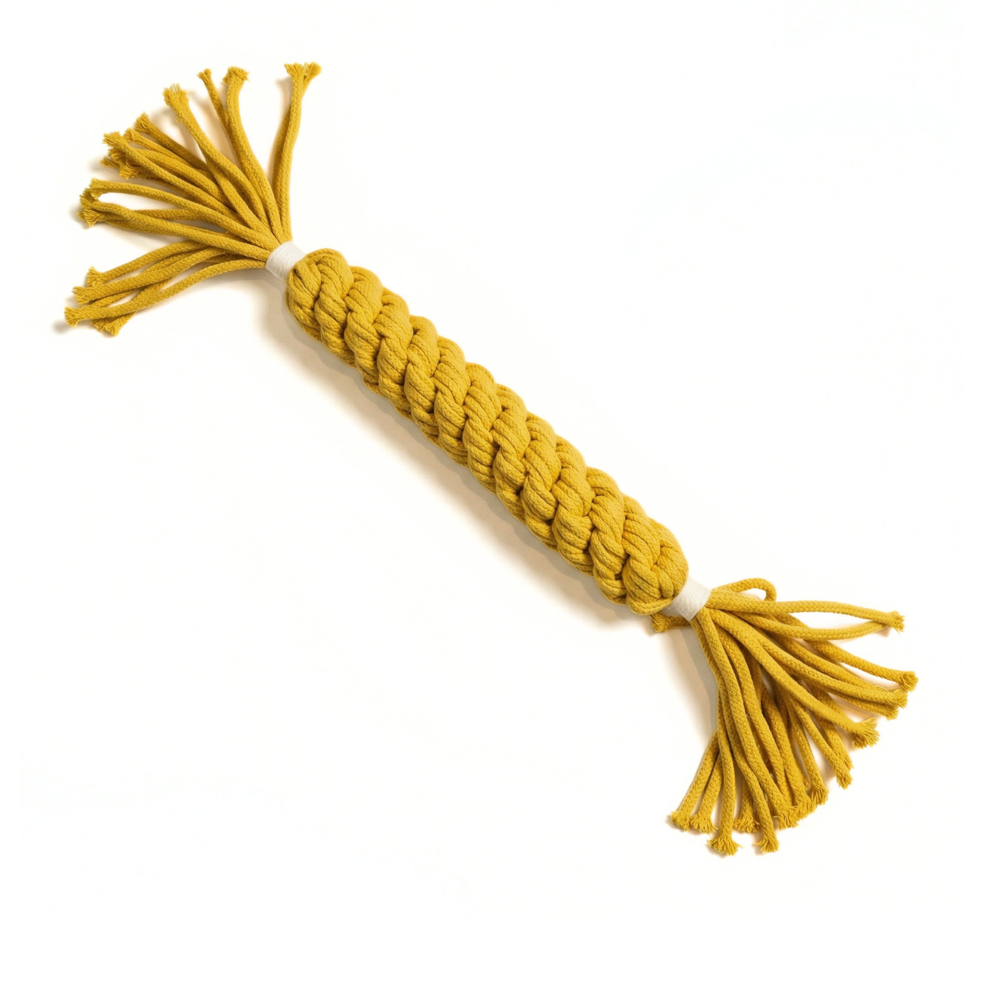 Two orange rope squirrel toys on a white background