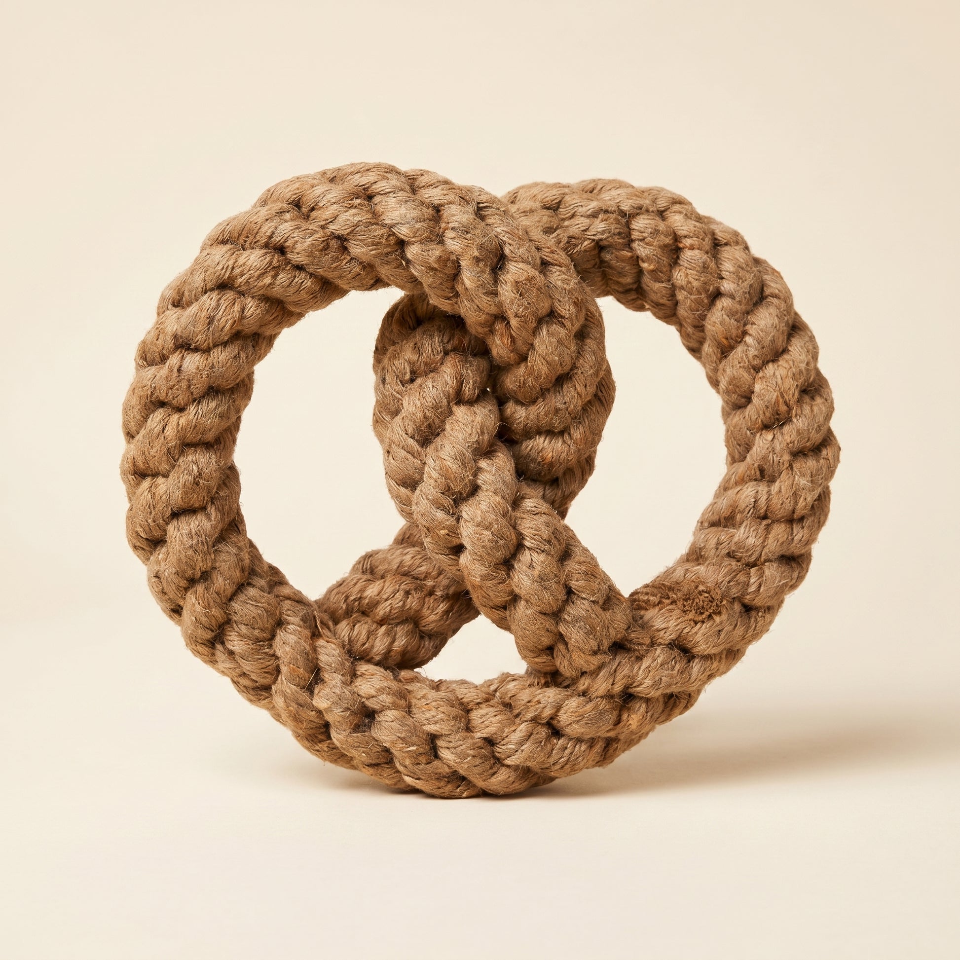 Brown braided rope toy on a beige background