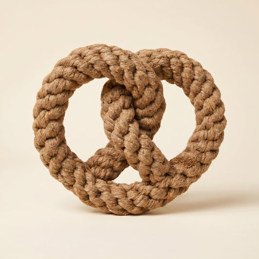 Brown braided rope toy on a beige background