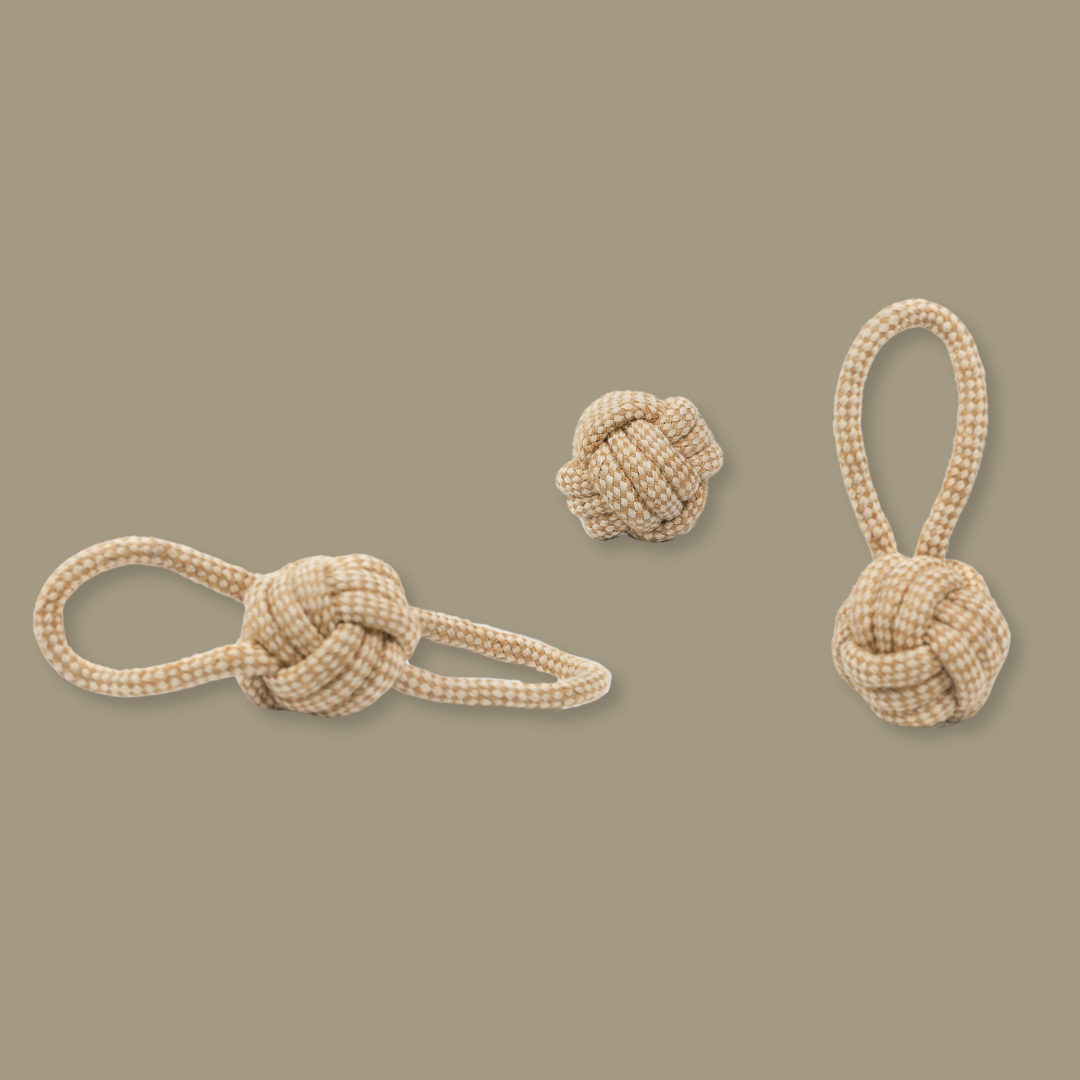 Natural Toy Rope Natural Hemp Trio Tug Toys|Handmade Dog Rope Toy