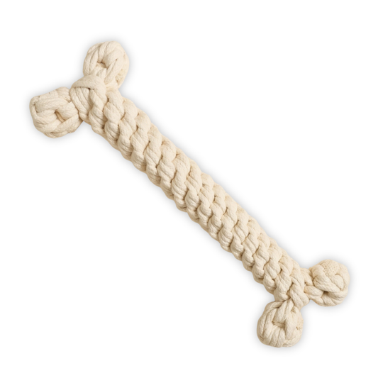 Beige rope toy on a white background
