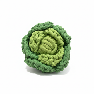 Green braided ball toy on a white background