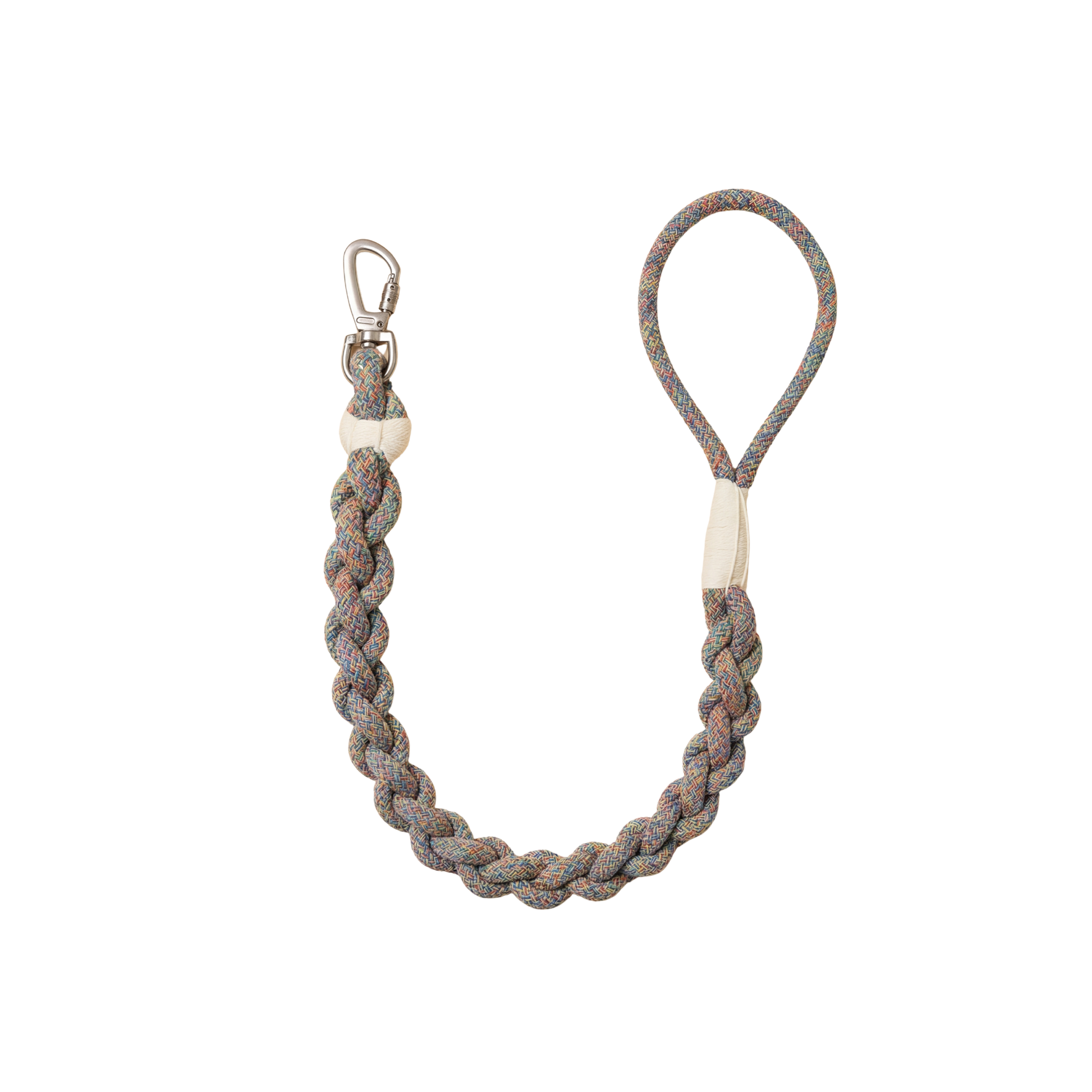 Rope keychain with a metal clasp on a white background