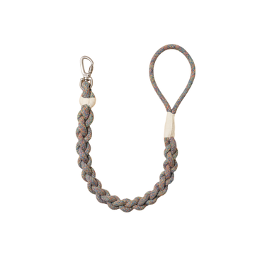 Rope keychain with a metal clasp on a white background