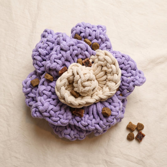 shot13treatstopdown_topdown_studio_view_of_this_handmade_purple_flower_pet_toy_o