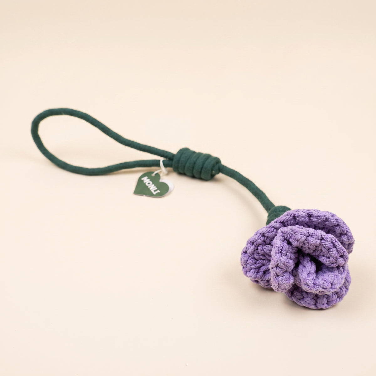 handcrafted lavender rose tug toy and snuffle toy, hide the treats in the petals.