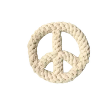White rope peace symbol on a white background