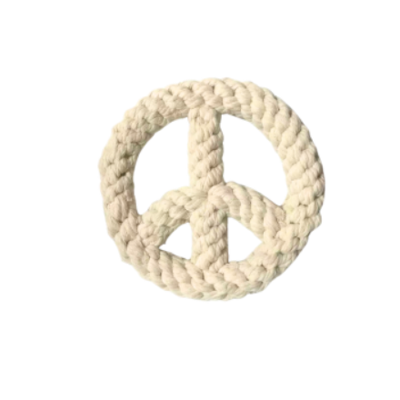 White rope peace symbol on a white background